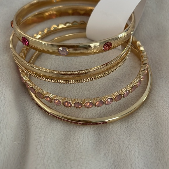 Loft Gold Bangle Bracelets - Pink Stones - Picture 3 of 6